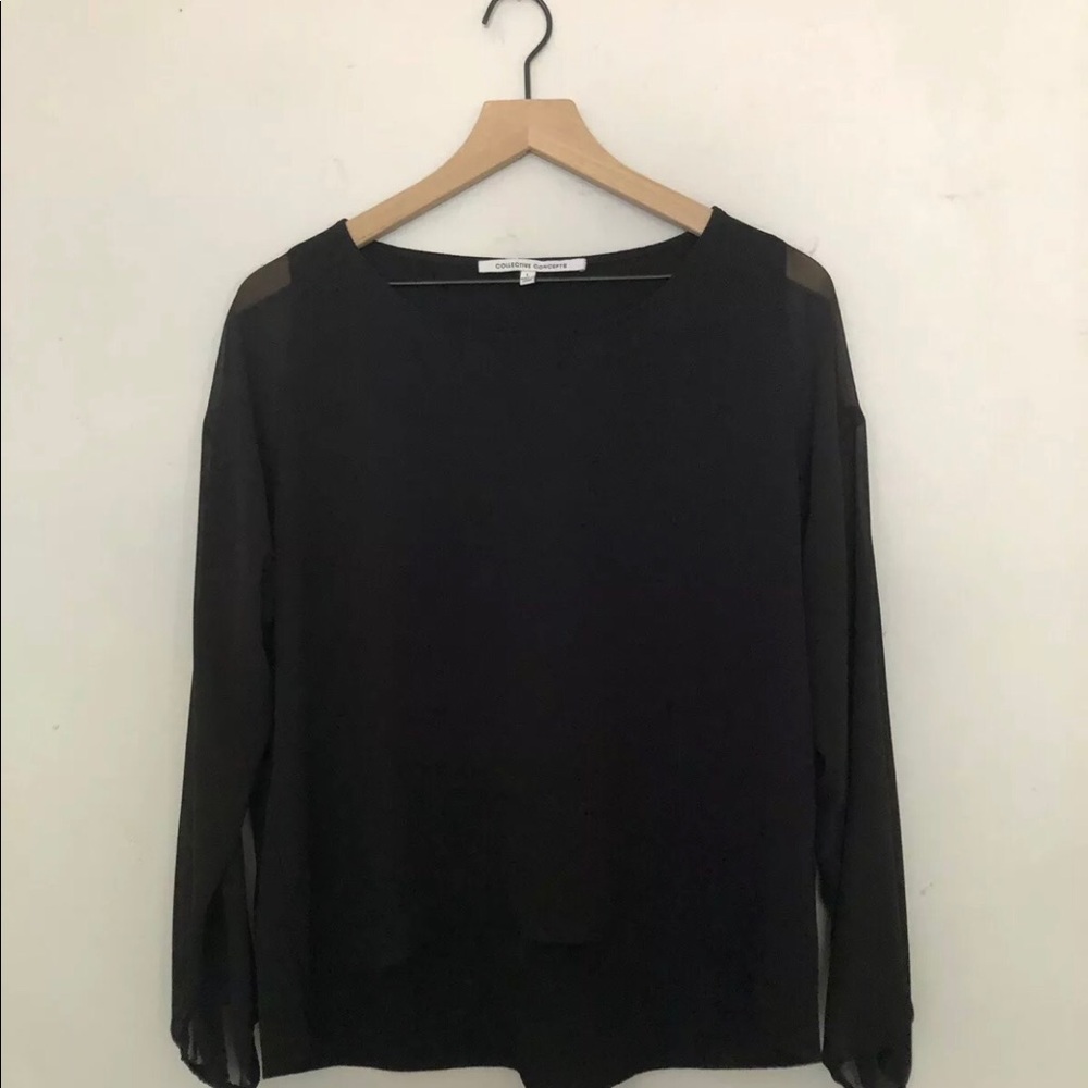Collective Concepts Black Blouse w/ Sheer Sleeves